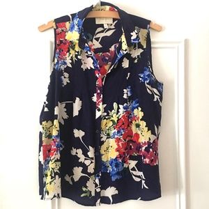 Yumi Kim 100% silk button up sleeveless blouse M